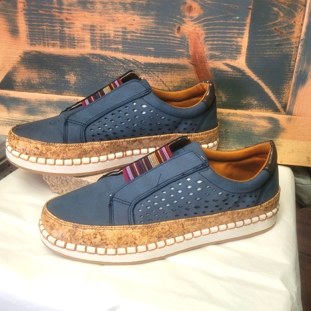 Blue leather suede slip on shoes size 9